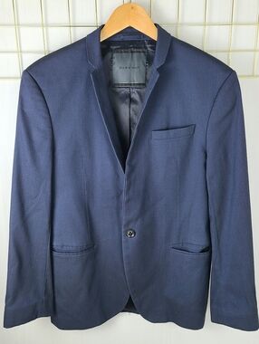 Zara Man Blue Cotton Blend Slim Fit Blazer Sport Coat